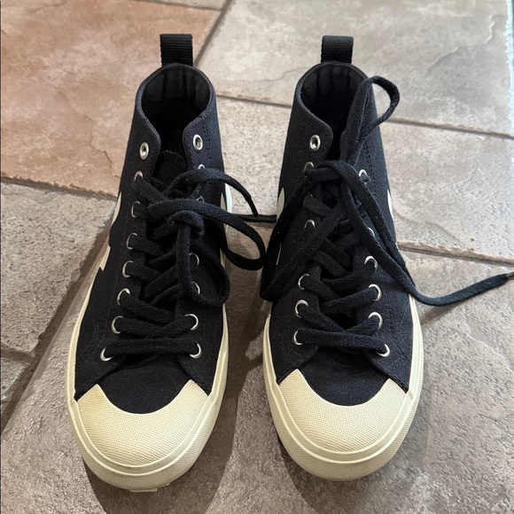 Veja Black High-Top Canvas Sneakers with Cream Accents - Picture 2 of 6